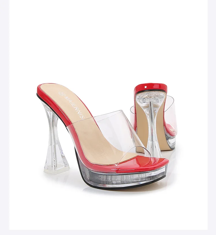 Summer Women Pump 12cm Sexy Sandals Jelly Slippers Open Square Toe