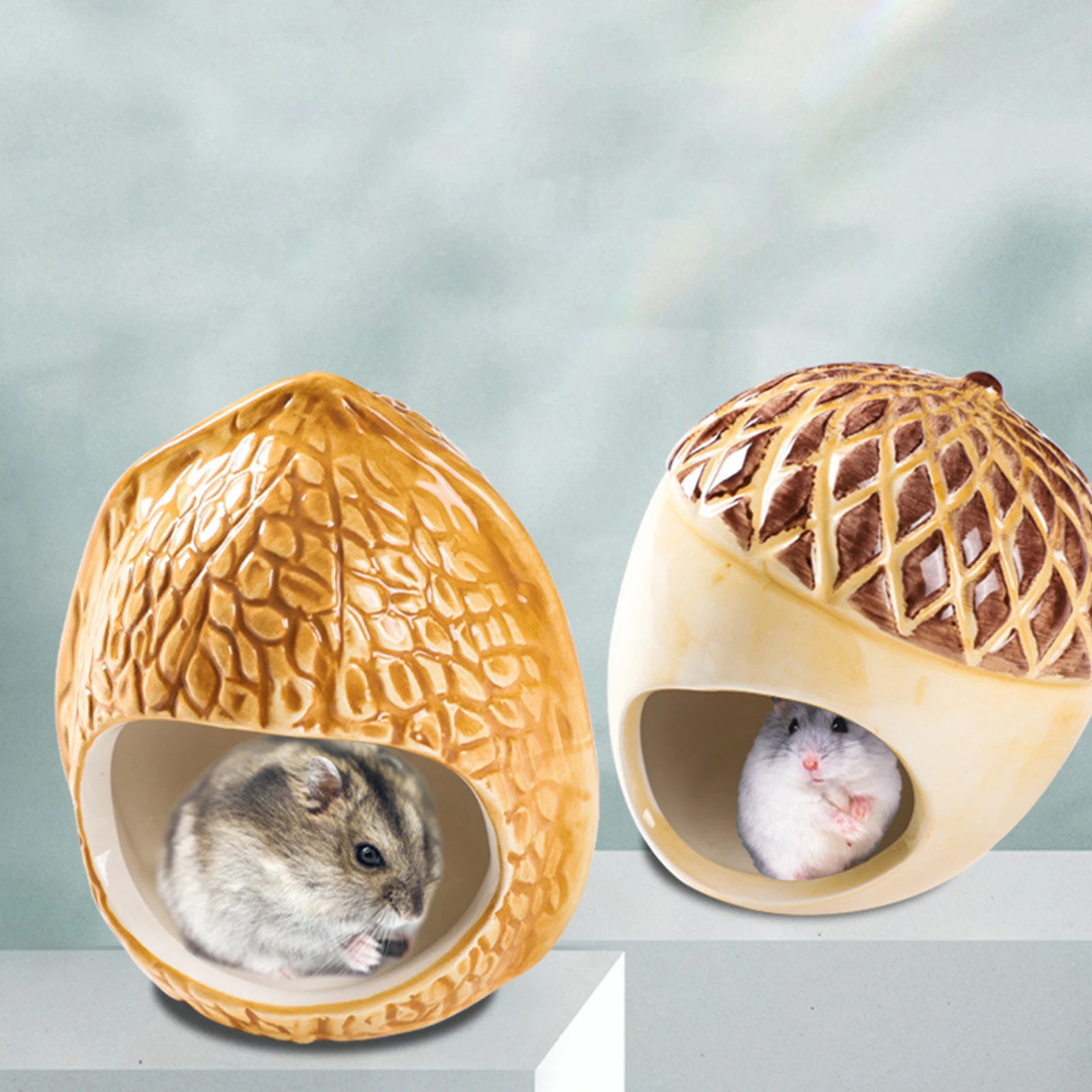 2 pcs Ceramic Hamster Hideout Nest House Toys Home Bath for Small Animals 