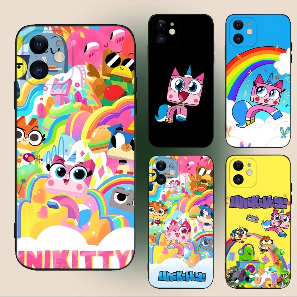 Мультяшный чехол Unikitty для телефона iPhone 15,14,13,12,11,Plus,Pro Max,XS,X,XR,SE,Mini,8,7 мягкий силиконовый черный чехол