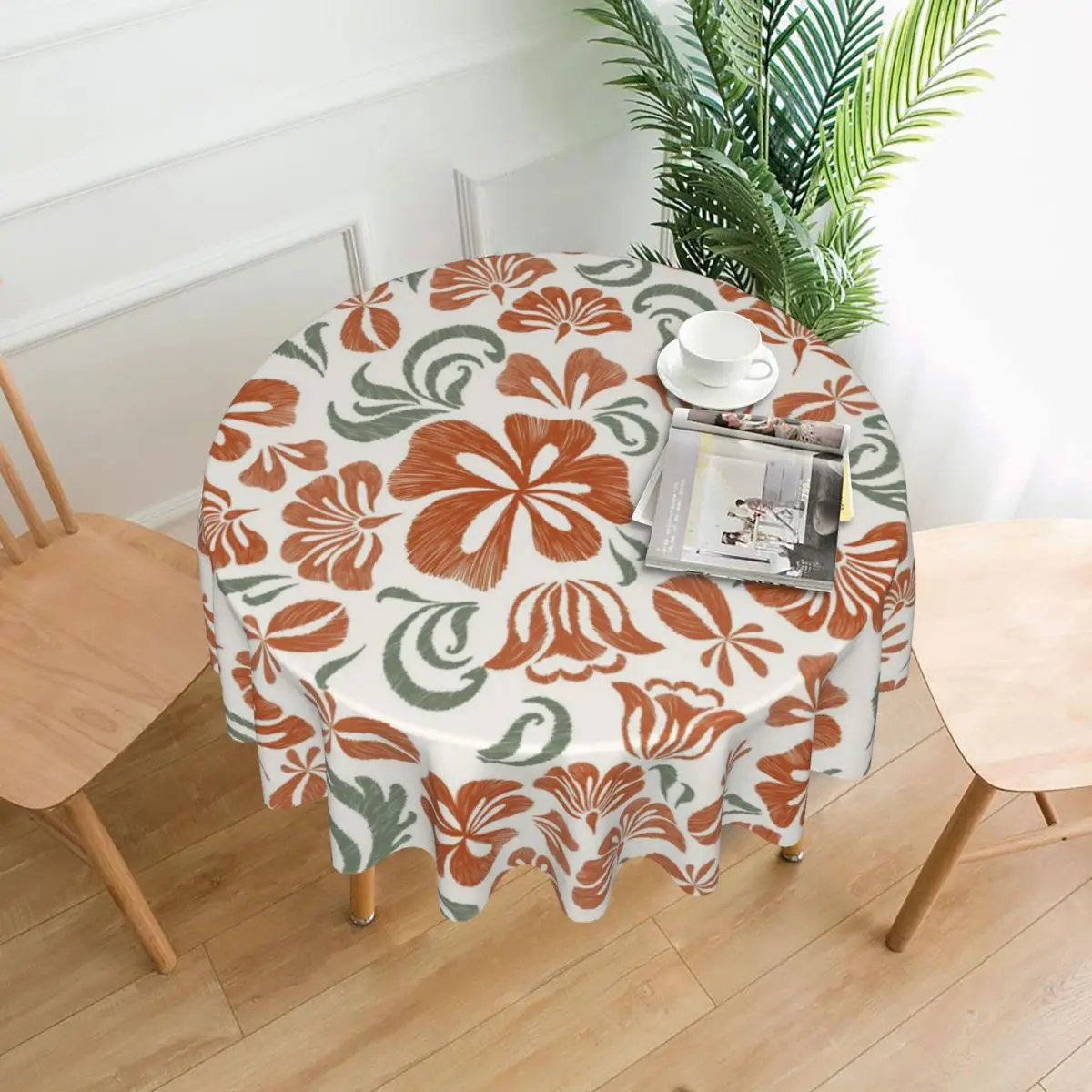 

Круглая скатерть в стиле бохо с цветами, чехол для стола с цветочным рисунком растений для гостиной, столовой, ретро водонепроницаемое покрытие для стола