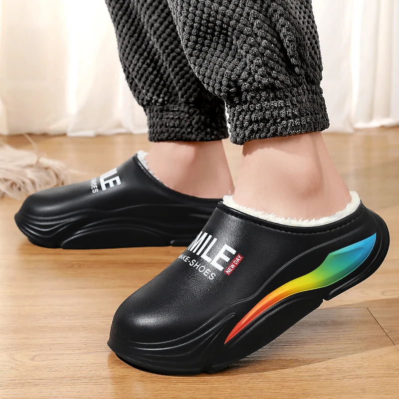 Winter Men Warm Slippers Cotton Slippers Outdoor Indoor Warm Shoes Waterproof Mens Comfortable Home Bedroom Plush mens winter slippers