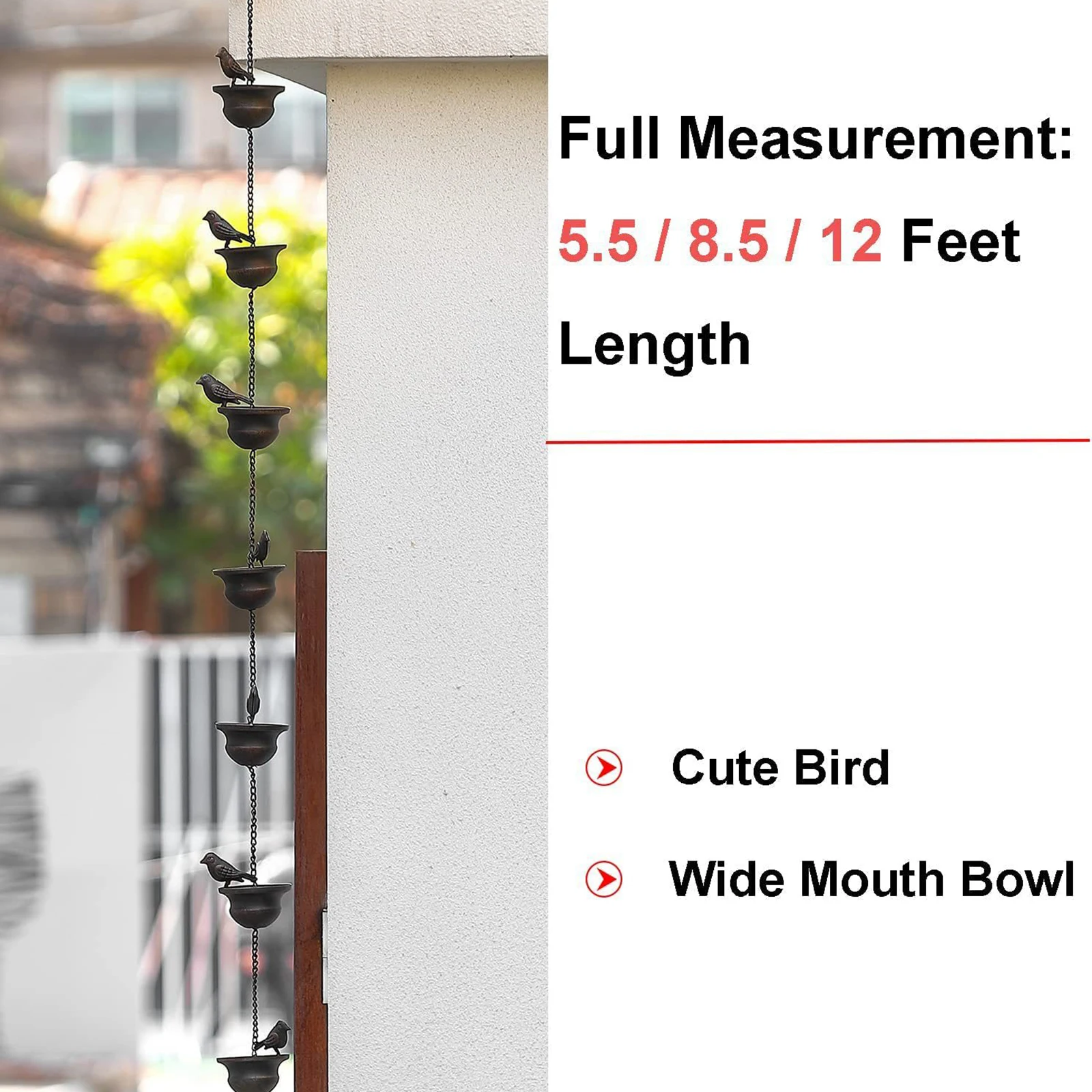 Bird Rain Chains for Gutters Yard Gazebos Decorative Replacement Downspouts Cup Rain Chain Divert Water Roofs Awnings Sheds