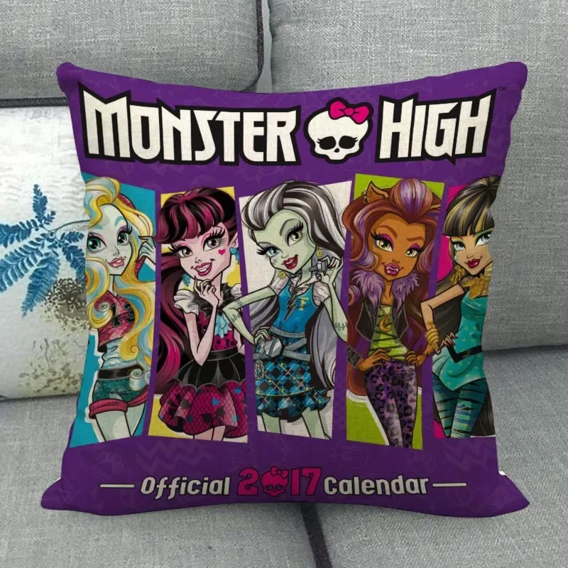 Monster High Pillowcase Home Textile Cotton Linen Fabric 45x45cm One Side Decoration Pillow Cover New WJY12.25