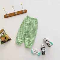 Summer Plaid Mosquito Proof Pants Outdoor Wear Baby Girls New Style Fashion Casual Loose Harlan Pants Children Thin Trousers 3