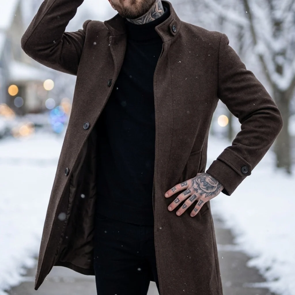 Herbst/Winter Herrenjacke mit Multifunktions-Taschen, Mittellanger Warmer Mantel, Streetwear Herrenjacke für Business Casual und Alltag