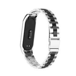 Elegant Stainless Steel Sports Wristband - Metal Strap Bracelet - Mi Band 8 (Silver black)