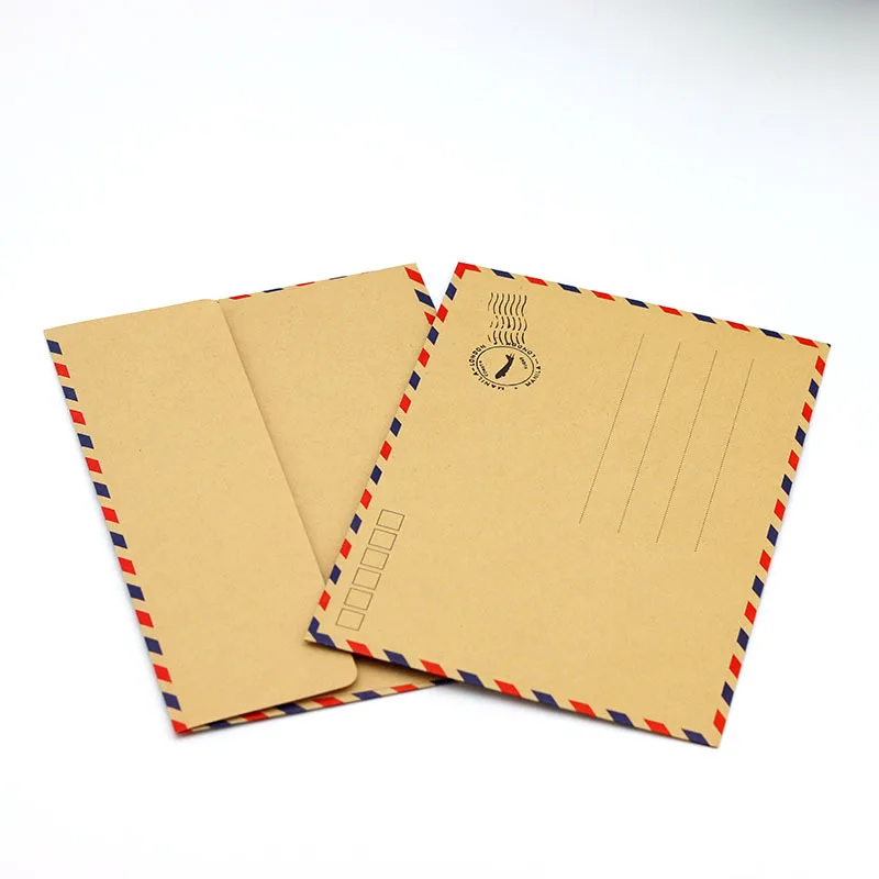 Kraft Paper Envelopes Mailing Envelopes 20pcs/batch kraft paper envelope with color stripe edges aviation envelope storage 17.5 * 12.3cm