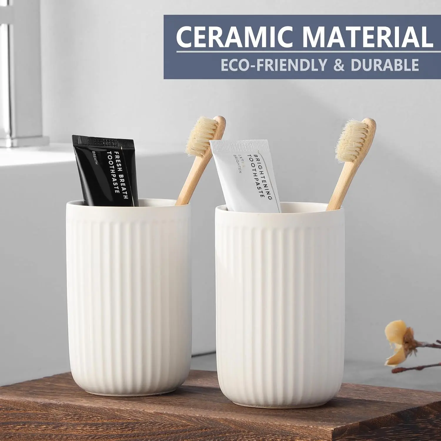 White Toothbrush Holders for Bathrooms - 1 Cups Ceramic Toothbrush Toothpaste Holders, White Bathroom Tumbler Cups Reusable