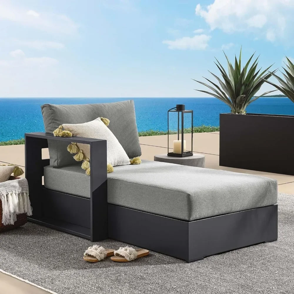

Outdoor Chaise Lounge in Gray Charcoal with Weather-Resistant Cushions, Modular Left-Facing Patio Lounger