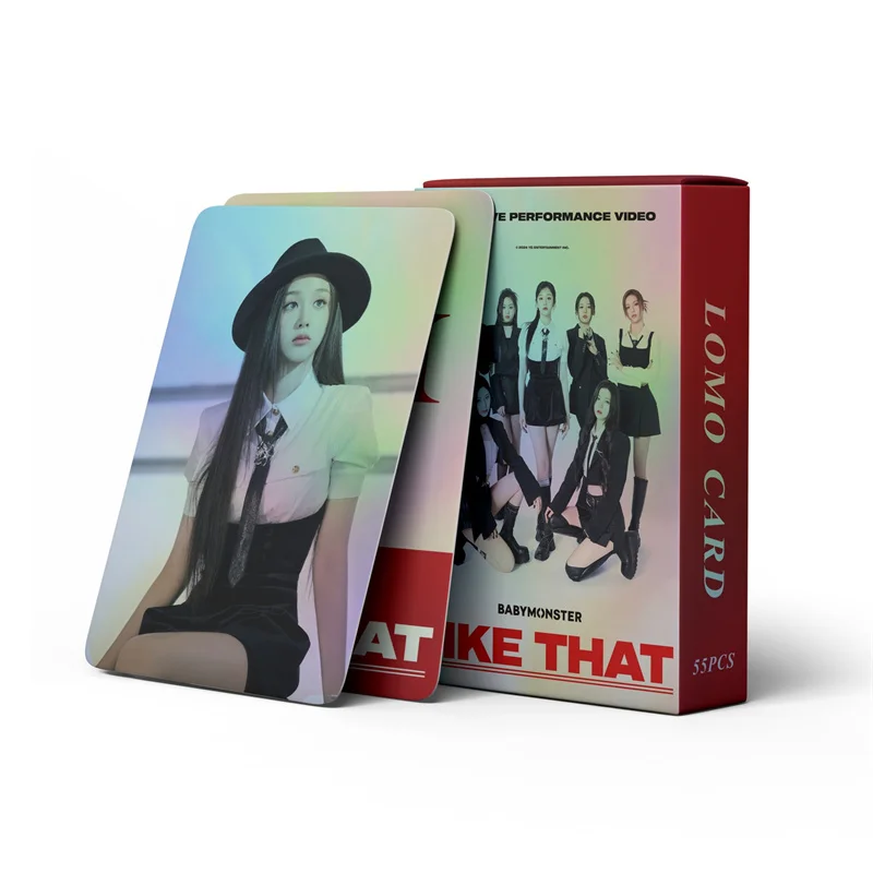 KPOP BABYMONSTER Laser Card Like That Album LOMOcard Baby Monster Little Monster Postcard Collection Photo Card AHYEON For lomo cards,album cards,bookmark postcard 55pcs/set
