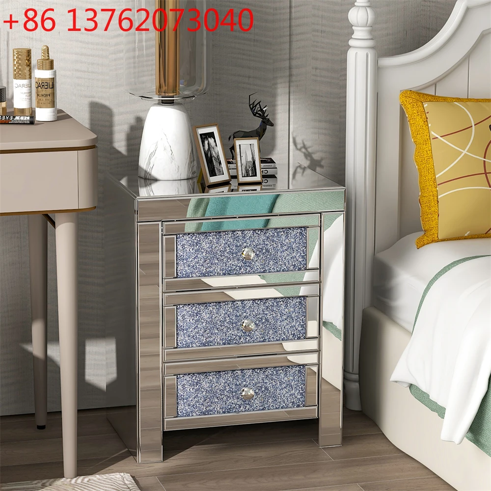 Luxury Tables Drawer Crystal Diamond Bedside Table Bedroom Furniture with 3 Drawers Bedside Table
