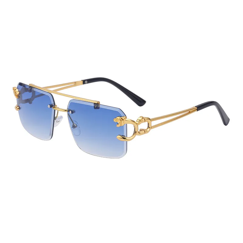 Chic Leopard Rimless Gradient Sunglasses with Double Bridges UV Protection
