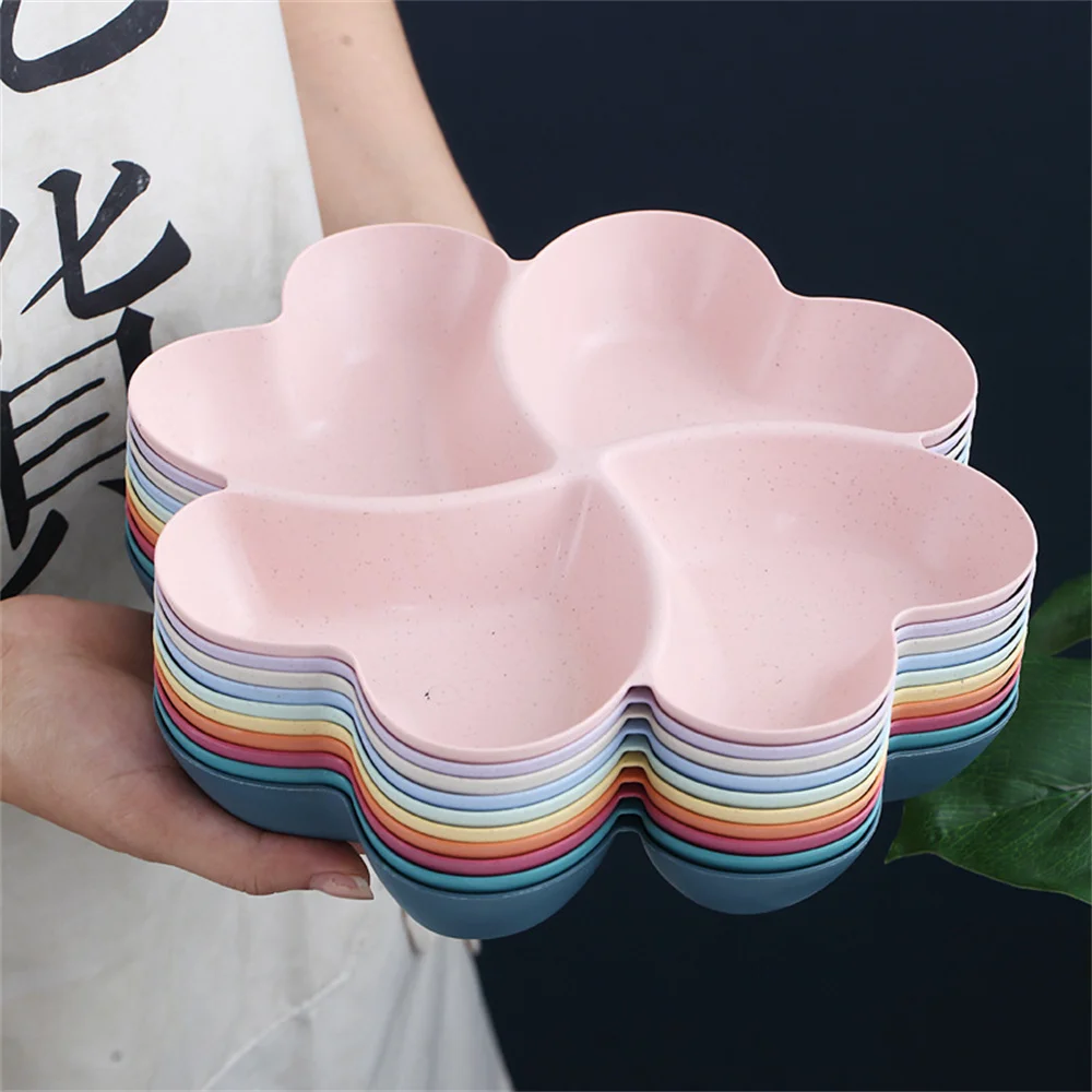 Snack Plate Feel Comfortable Beautiful Shape Wheat Straw Kitchen Bar Utensils Four-leaf Clover Plate Fruit