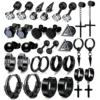 1-16 Pairs Men's Black Earrings and Ear Stud Kit Stainless Steel Fashion Piercing Jewelry Cross Dangle Hoop Earrings Set 1