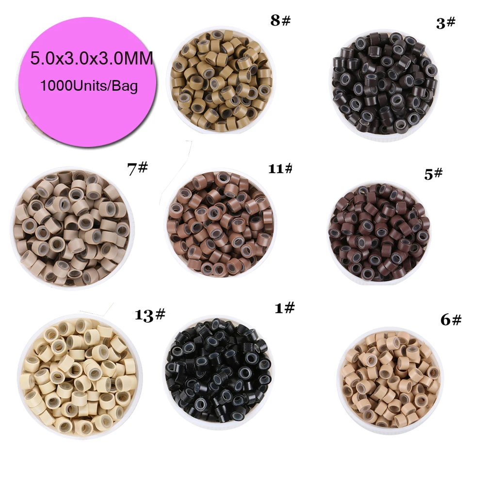 실리콘 마이크로 비즈 1000개 실리콘 마이크로 링 5.0mm*3.0mm*3.0mm 금발 헤어 익스텐션 링 링크 비즈 9가지 색상 선택 가능