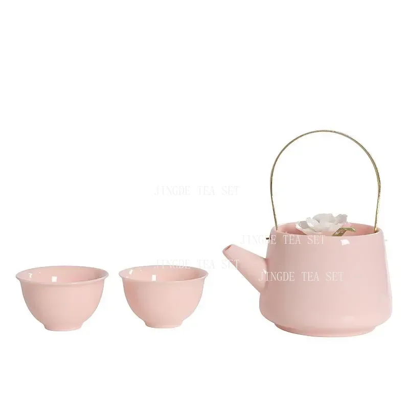 Handcrafted Pink Flower Tea Set High Appearance Lovely Ceramic Teapot and Cup Set Customized Ball Hole Filter Tea Infuser