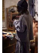  Women Loose Woolen Linen Patchwork Blouse Ladies Vintage Spliced Shirt Tops Female 2022 Spring Autumn Shirts 