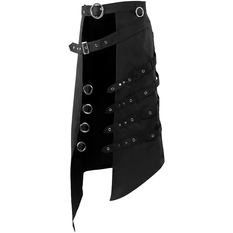Asymmetric Design Gothic Vintage Hip Hop Punk Pantskirt Men Metal Eyelet Decorate Techwear Style Skirt Cosplay Culotte