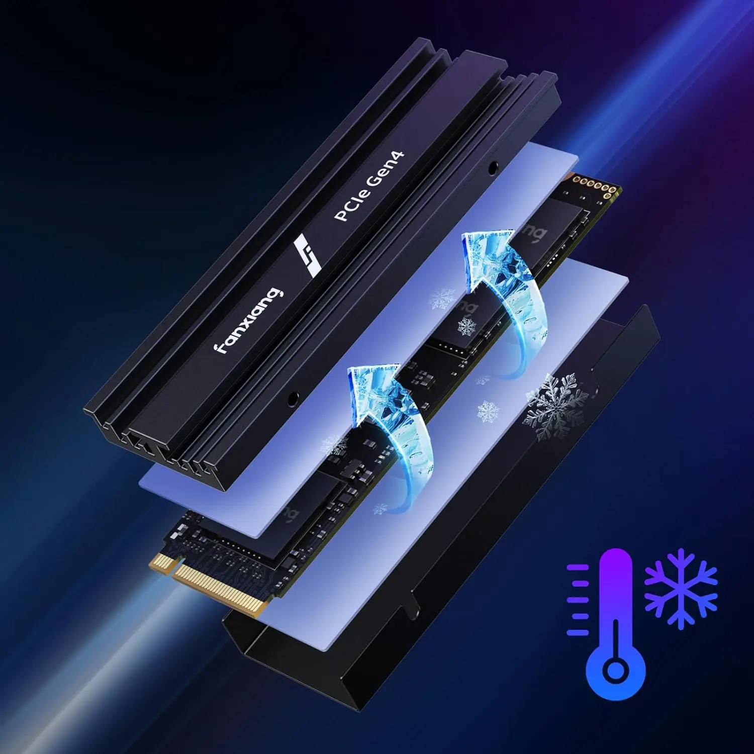 NVMe M.2 SSD with heatsink installed on motherboard for gaming PC upgrade
