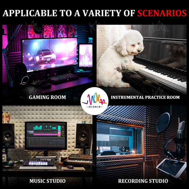 Studio Acoustic Treatment Panel 6/12/24 Pcs Noise Protective Foam Soundproofing Pad Wall Sound-Absorbing Insulation Board Home 5