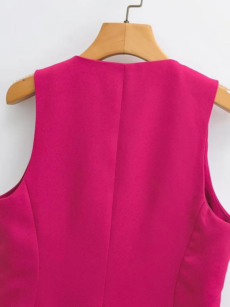 KEYANKETIAN New V-neck Single Breasted Rose Red Suit Vest Women Slim Short Fashion Asymmetrical Thin Sleeveless Coat Vest