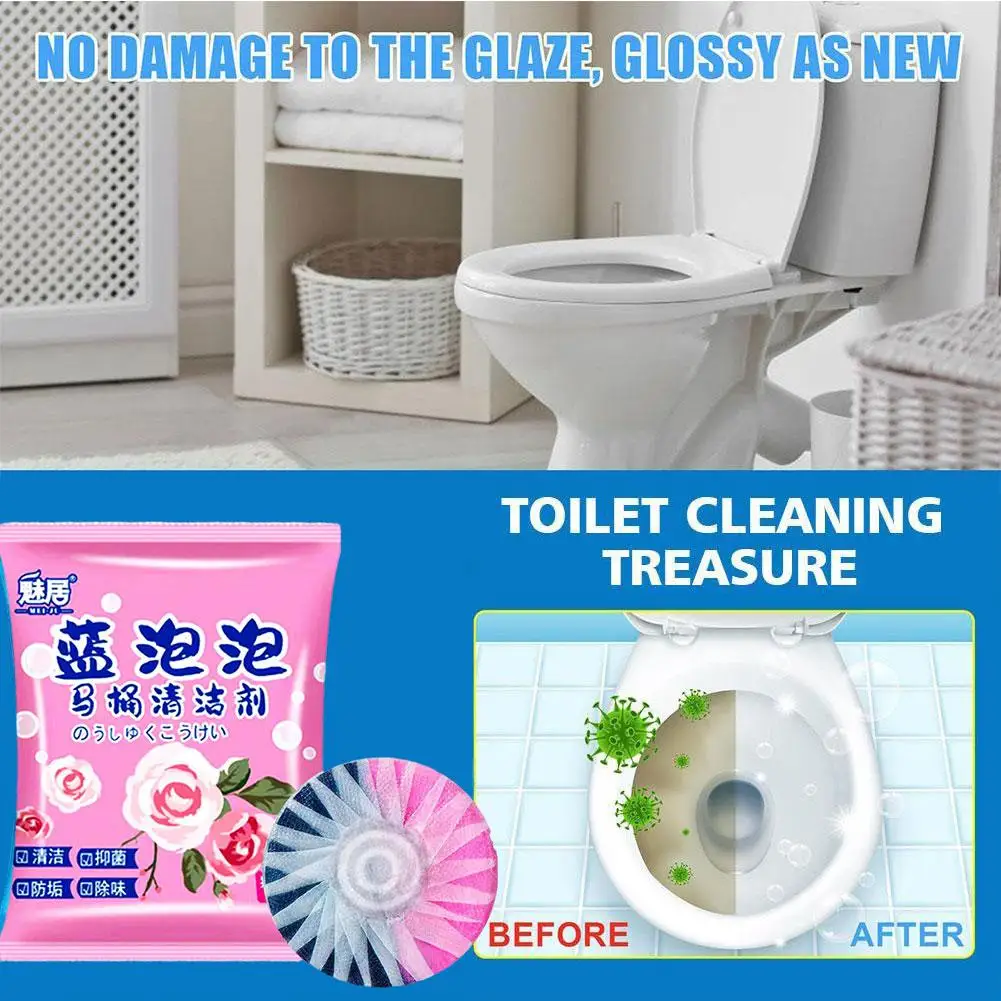 Toilet Bowl Cleaner Toilet Deodorizer Tablet Rose Fragrance Household Tool Stain Remover Blue Bubble Formula