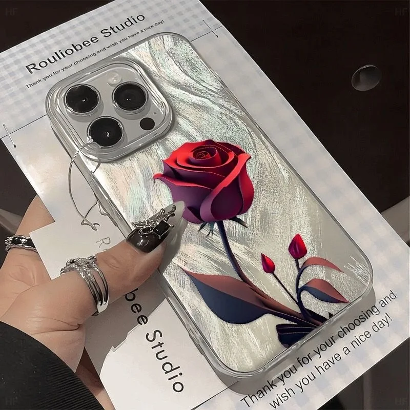 Chic White Rose Flower Dazzle Lustre Lining Hard Phone Case