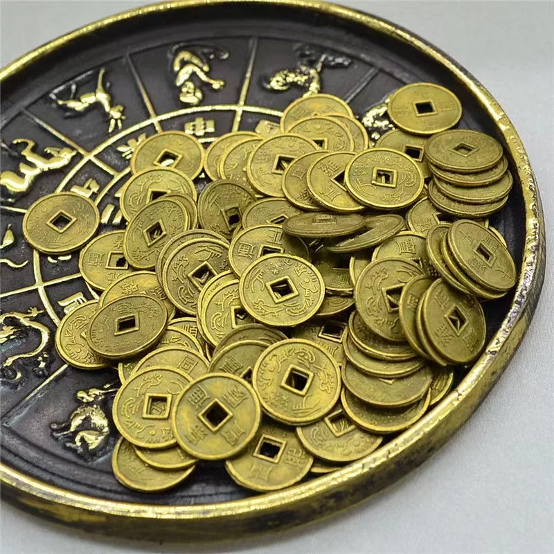 Feng Shui Cinese I Ching Coins,10Mm Ottone Autentico Lucky Fortune Old Gold Coin Money For Collection Luck Home Decoration Gift