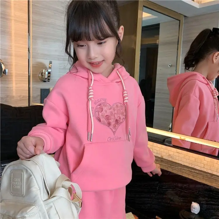 

2024 Spring Girls Clothing Sets Kids Casual Sweatshirt+pant 2pcs Suit Autumn Tracksuit Children's Thicken Printing Sportswear