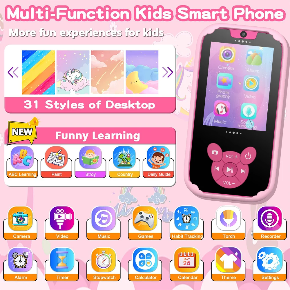 Kids Smart Phone Educational Toys Dual Camera Music Player Baby Phone With 8G Memro Game Learning for Age 3-12 Brithday Gifts 2