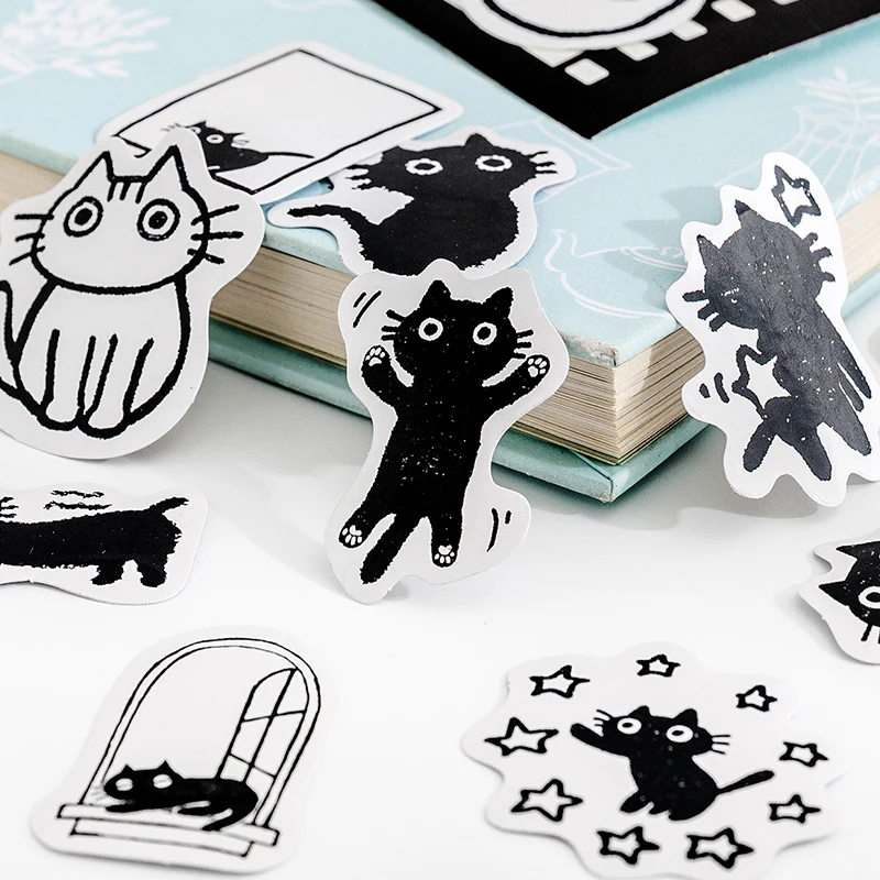 45pcs Kawaii Little Black Cat Aesthetic Diary Travel Journal Paper Stickers  Scrapbooking Stationery School Office Art