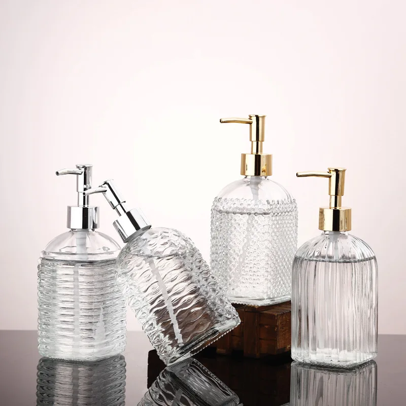 

400ml Liquid Soap Dispensers Vintage Glass Manual Pressure Large Capacity Non-Slip Storage Bottles Accessories For Home Bathroom