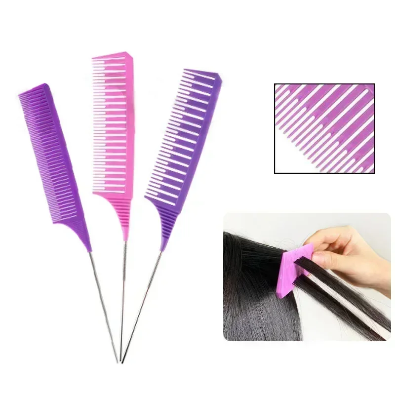 3pcs Hairbrush Hair Styling Combs Tailed Comb Set Coloring Dyeing Comb Salon Tool Sectioning Highlighting Weaving Cutting Comb 5