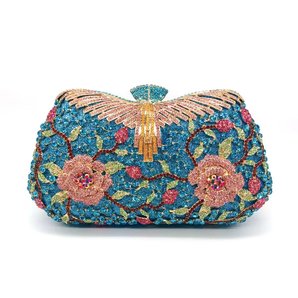 

Shiny Hollow Flower Women's Diamond Inlaid Handbag Sparkly Crystal Handheld Bag Colored Rhinestone Dinner Bag