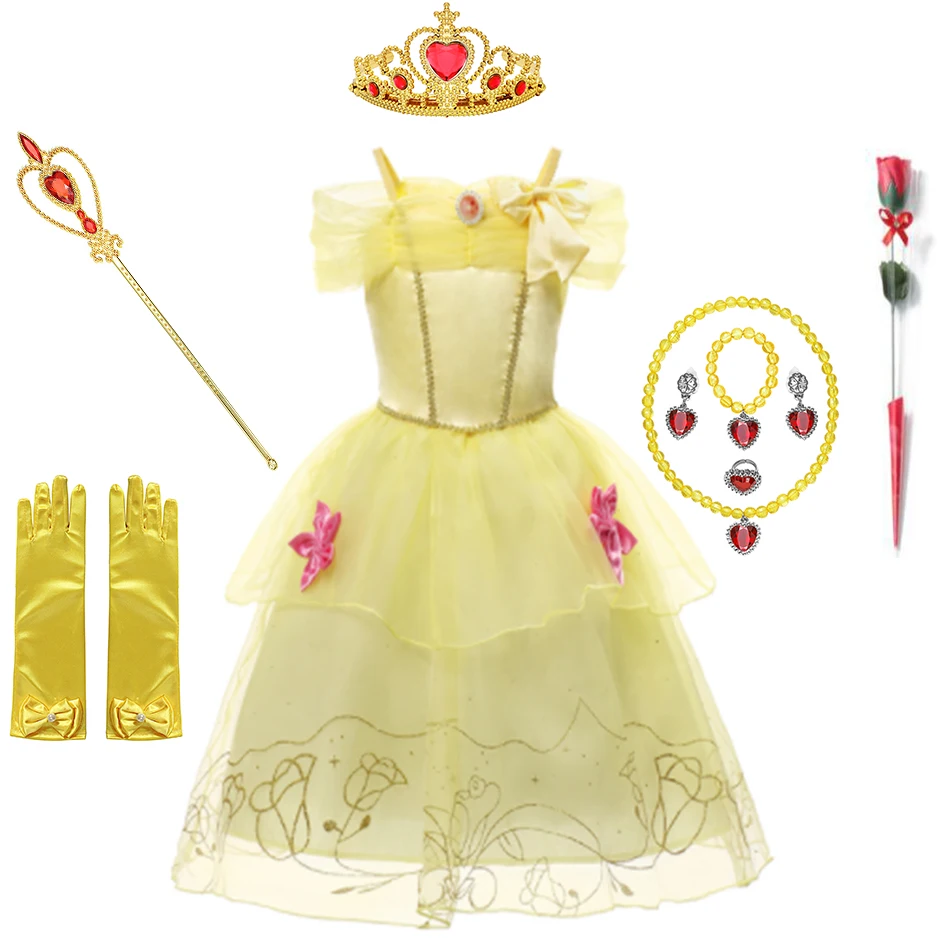 cute baby dresses online Cosplay Belle Princess Dress Girls Dresses for Beauty and the Beast Kids Party Clothing Magic Stick Crown Gloves Children Costum newborn baby girl skirt Dresses