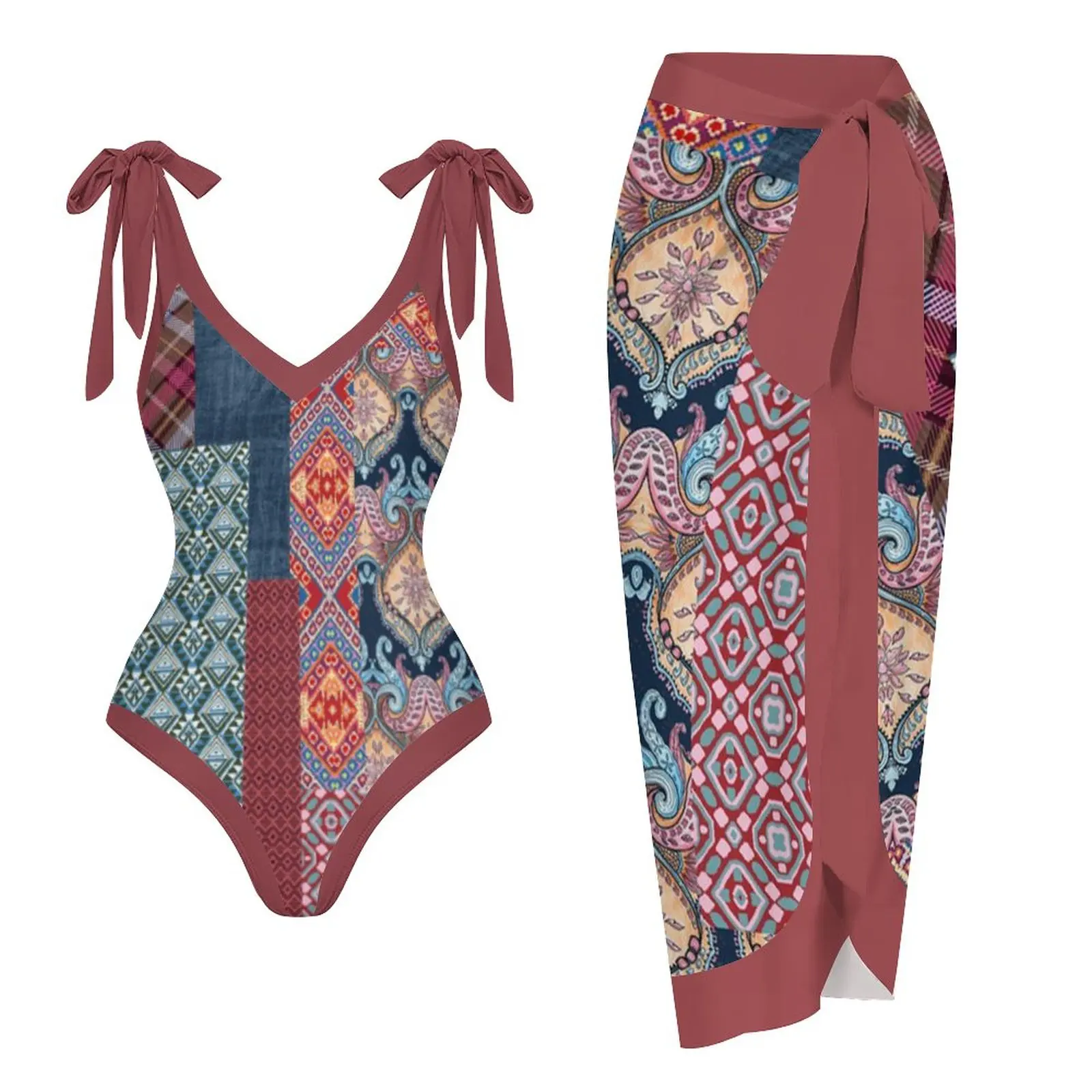 

Vintage Swimsuit Flower Print Reversible One Piece Swimwear Cover up Holiday Beachwear Bathing Suit Summer