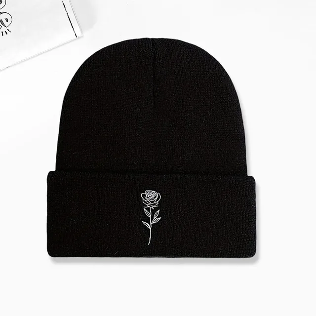 Rose Pattern Embroidered Winter Beanie