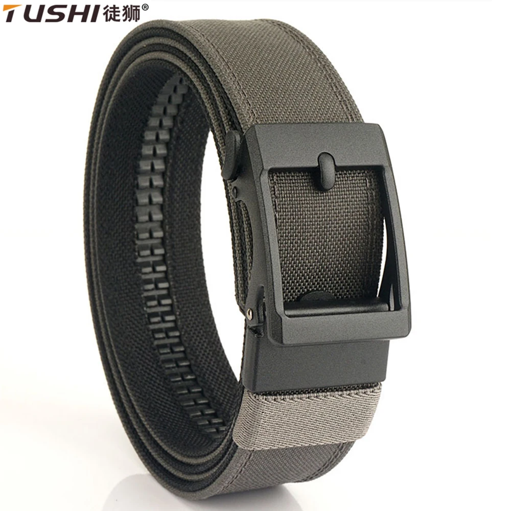 Men's Belt TUSHI Hard Thickened gun hanging double-layer nylon cloth tactical Belt Outdoor Automatic Buckle