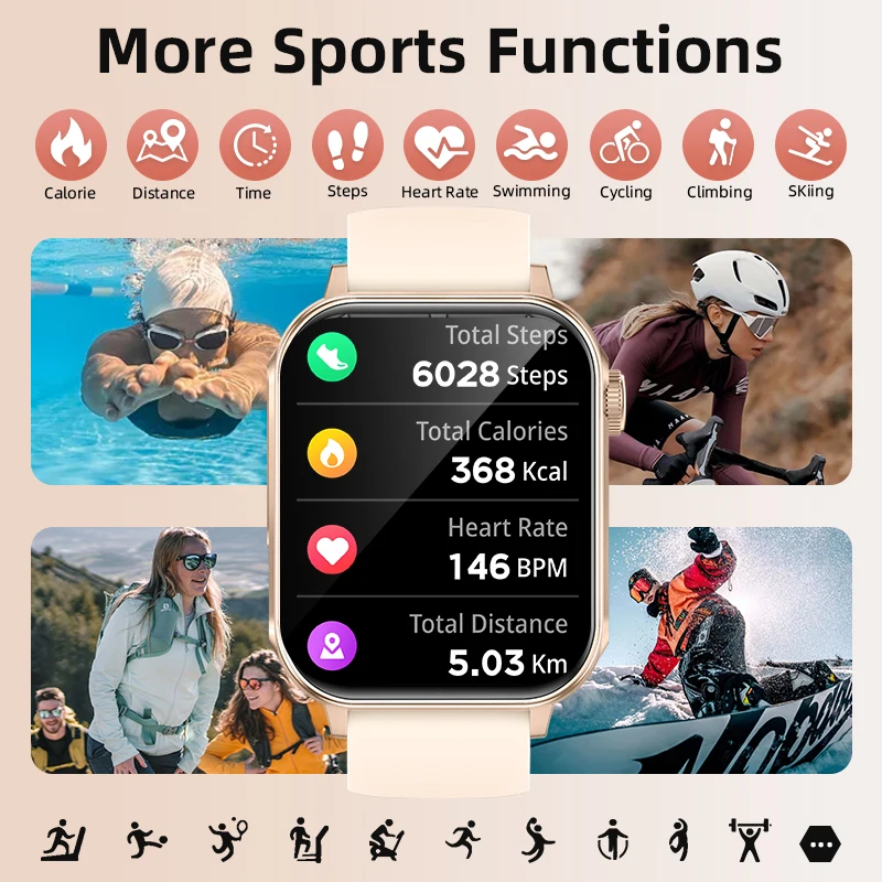 LIGE New Type-C Wireless Charging Smart Watch Men Women Sports Health Monitoring BT Call Waterproof Flashlight Smartwatch Ladies