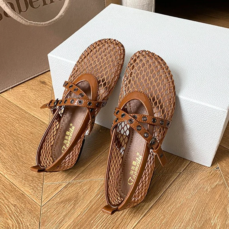 Bailarinas De Malla Para Mujer Bailarinas De Rejilla Cómodas Zapatillas De Ballet Con Punta Redonda Correa Con Hebilla Zapatos Informales Para Caminar Para Viajes Al Aire Libre | En Línea