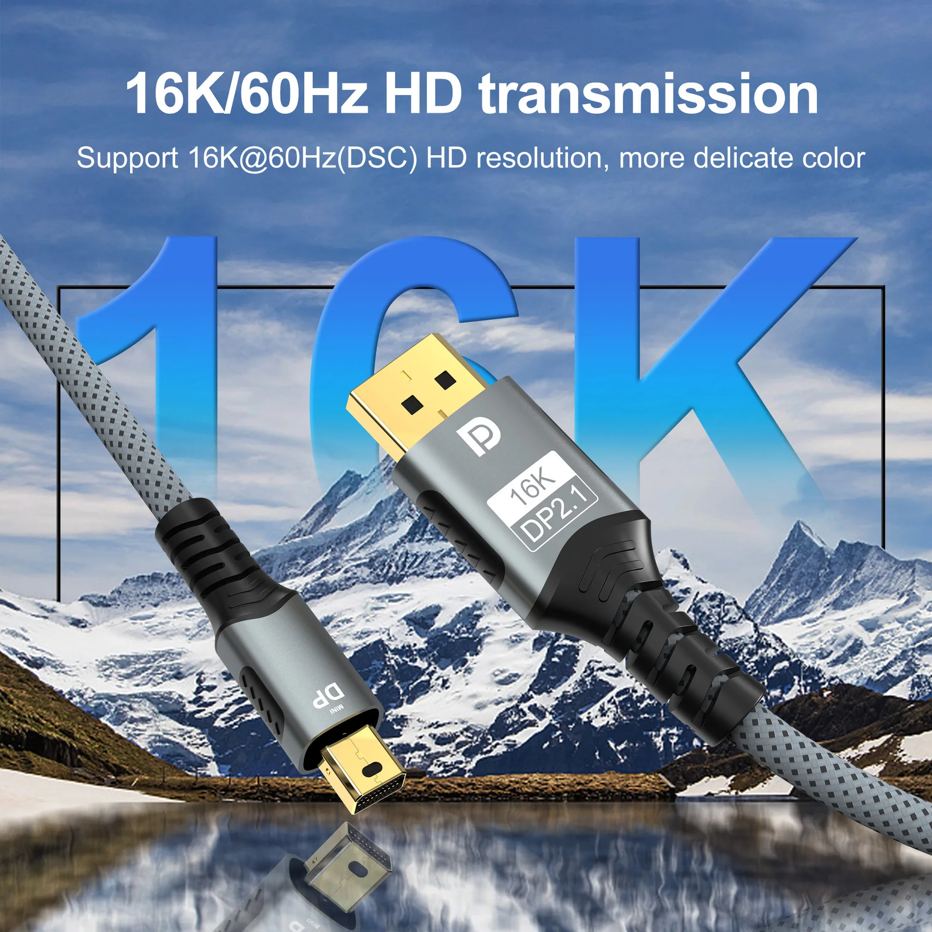 미니 DP-DP 케이블 16K DisplayPort 2.1 80Gbps HDR 비디오 오디오 케이블 코드(노트북 Xbox 프로젝터 게임 모니터 8K@60Hz용)