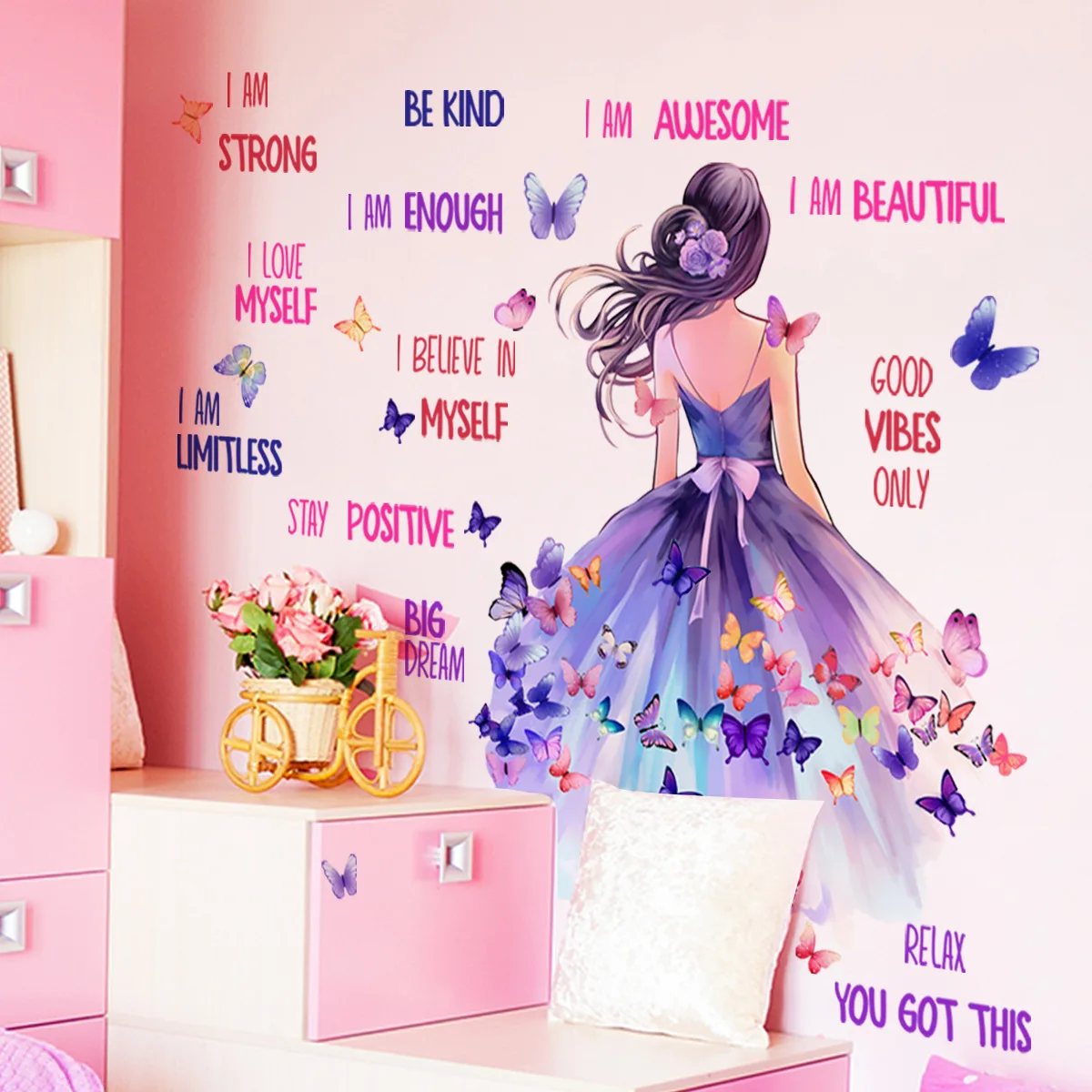 Removable Butterfly Wall Stickers Self-adhesive PVC Little Girl Back Home Decoration Living Room Bedroom wall stickers,wall sticker