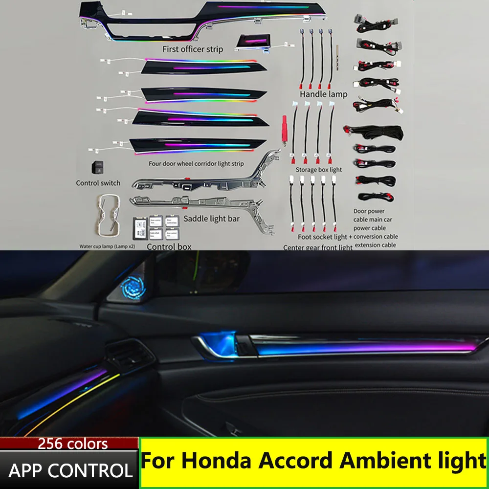 

64 Color Full Light Ambient Lighting Kit Switch Controller Replacement Light for Honda Accord 2018 2019 2020 2021 2022