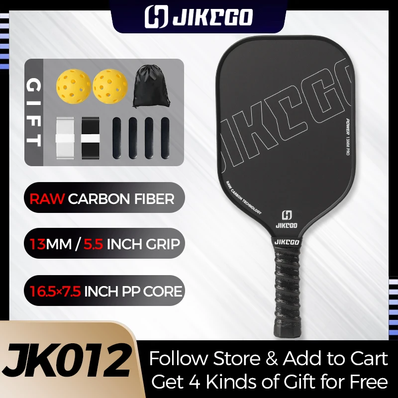 

JIKEGO 5.5inch Grip 13mm T700 Raw Carbon Fiber RCF Pickleball Paddle Men Women More Spin Pickle Balls Racket Racquet Cover