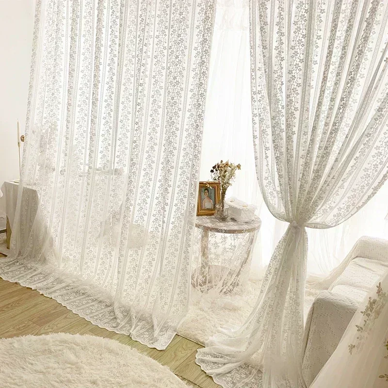 American Curtains for Living Dining Room Bedroom Nordic Tulle Curtains White Lace Tulle Curtains Finished Product Customization
