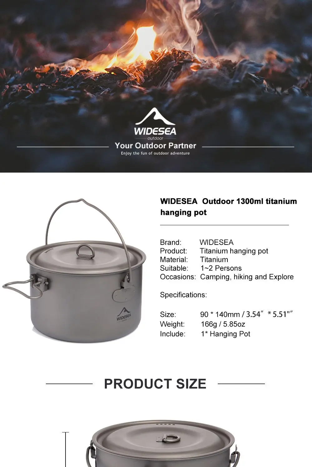 Wideea Camping Geschirr Titan Kochgeschirr Set Tourismus Kessel Outdoor Kochtopf Bratpfanne Picknick Küche Wandern Trekking – Detail 1
