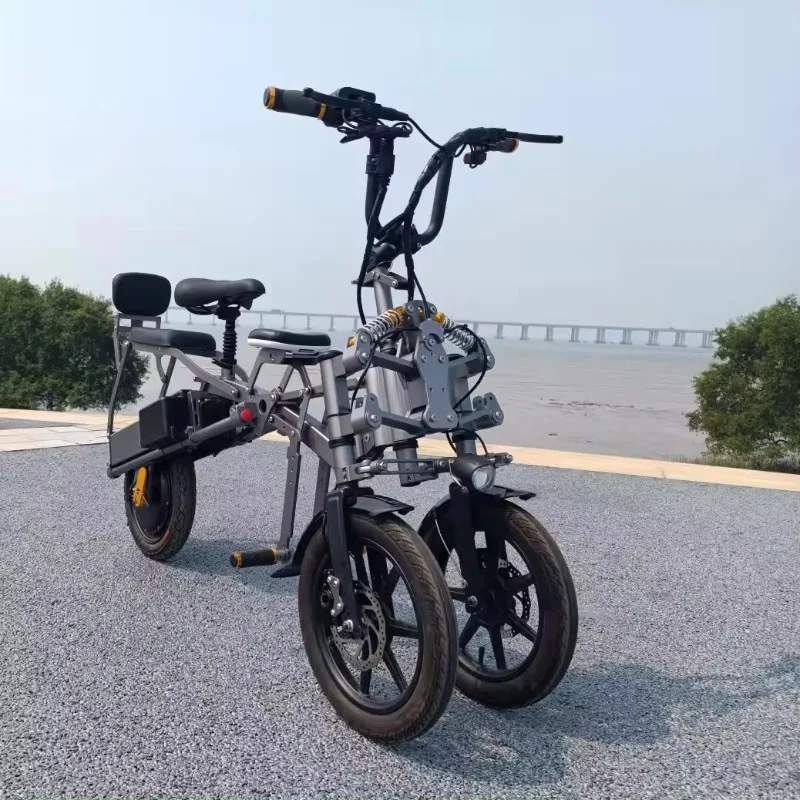 

Upgraded 14'' electric tricycle 500W 48V dual battery folding bike 3 wheel scooters 2 seat tricycles