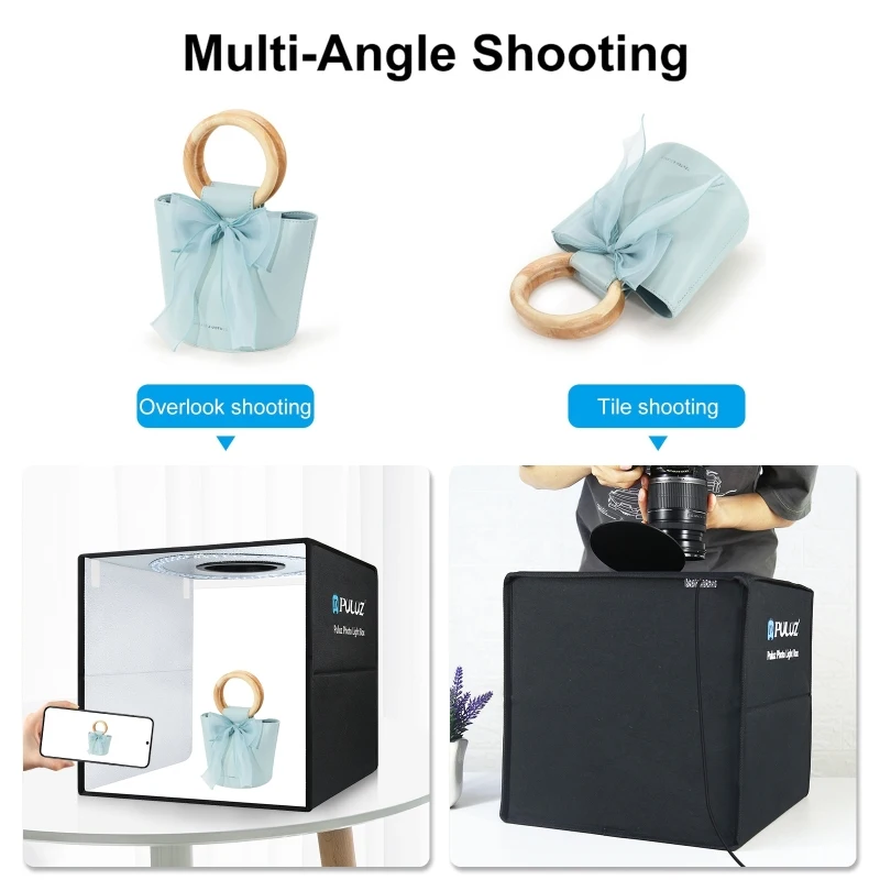 Photo Studio Box,LED Photo Lighting,Photo Studio Light Tent,Ring Light,PULUZ 40cm Folding Photo Studio Tent Box Kit,with 160 LED Ring Light & 6 Color Backgrounds & Soft Cloth,Quick Charge Type-C