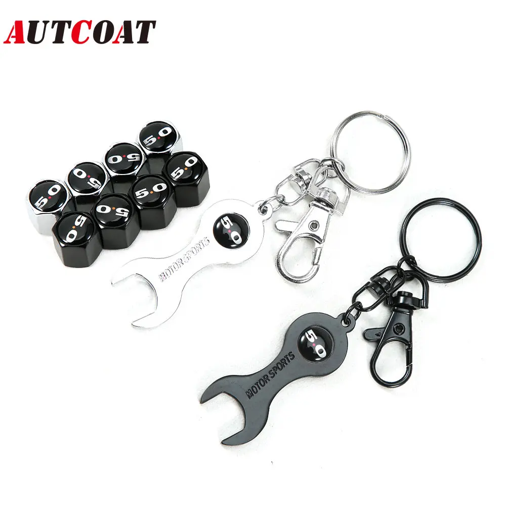 

1Set 5.0 Style Anti-theft Car Wheel Air Tire Valves Tire Valve Caps Stem With Wrench Keychain Ring Spanner New