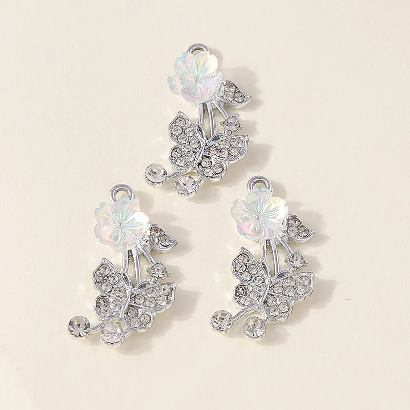 Leslie 10 Stück exquisite Kristall-Blumen-Schmetterlings-Charms-Anhänger für Schmuckherstellung, DIY-Ohrring-Halsketten-Zubehör – Detail 6